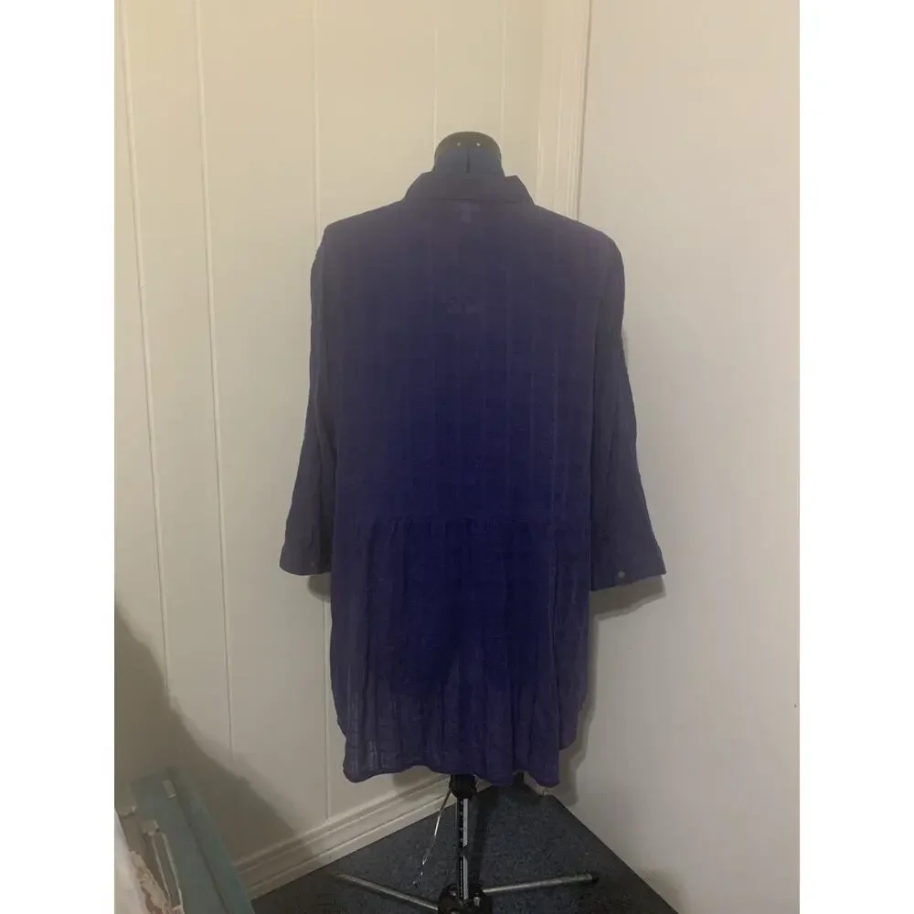 J Jill Navy Semi Sheer Tunic Button Up 3X 100% Cotton Beachy Lightweight - Picture 3 of 11